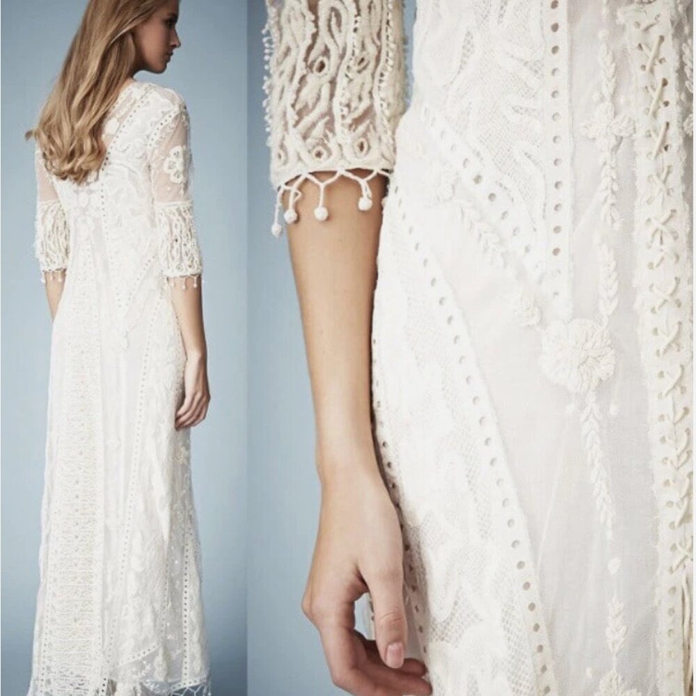 Top Shop Kate Moss Lace Crochet IVORY Maxi Wedding Dress | Size 10